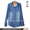 Elegant European&American classic style 100% Cotton Light bule Denim/Retro shirt for Women/Ladies with S,M,L,XL,XXL